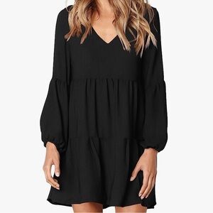 🆕 Women Black Summer Tunic Dress V Neck Casual Loose Flowy Swing Shift Dresses